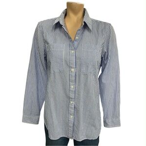 L.L. Bean Navy and White Striped Shirt Size S